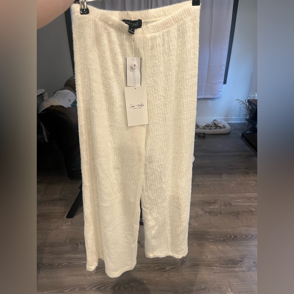 OAK + TRELLIS Cream Textured Knit Loungewear Pants